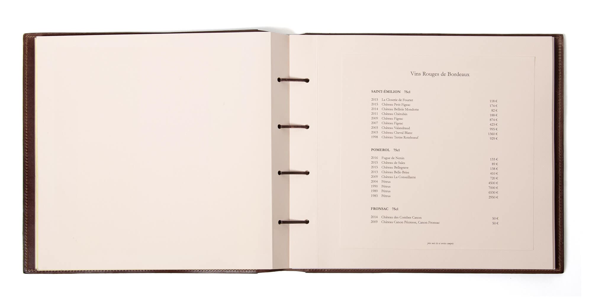 double page carte des vins rouges design signé Ichetkar pour le Balzac de Pierre Gagnaire