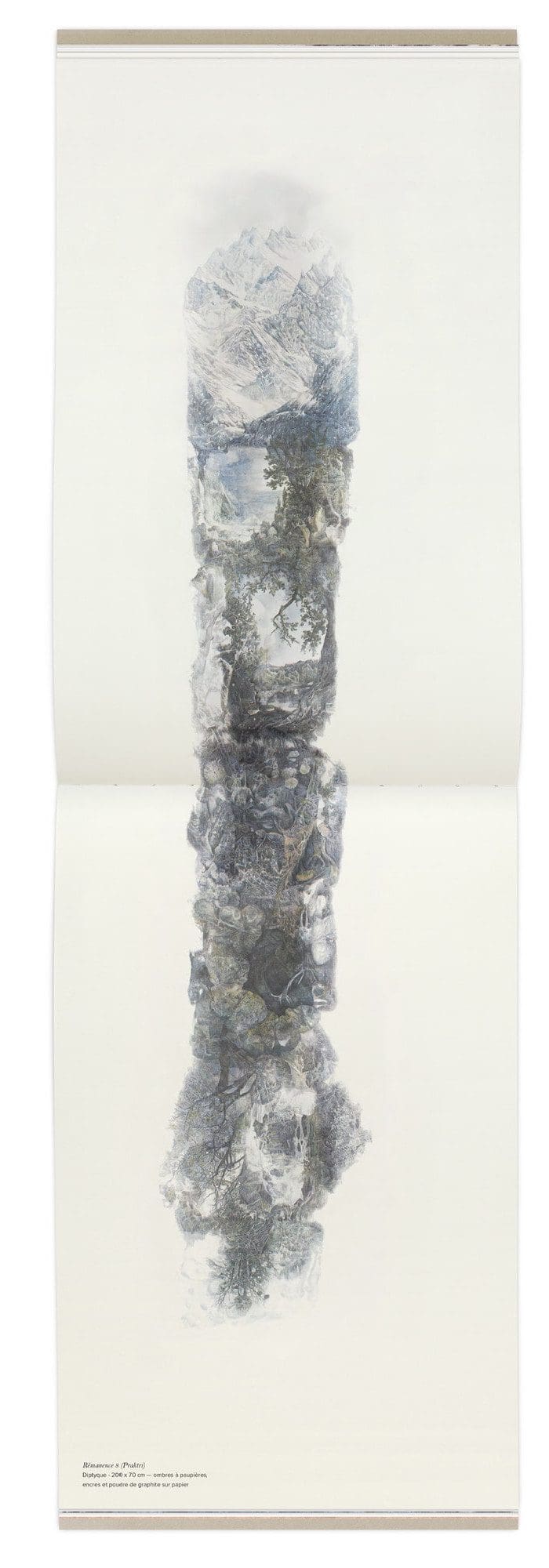 Dessin grand format et en couleur d'Hélène Muheim pour son livre Quelque part dans l'inachevé, soutenue par le Cnap et designé par IchetKar