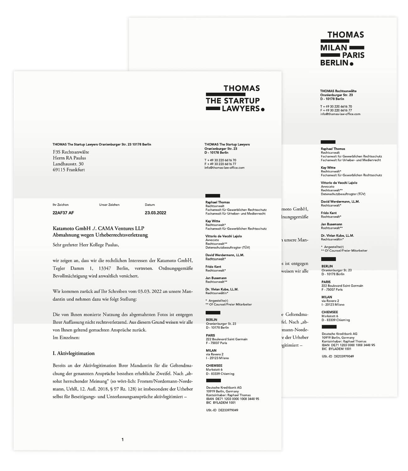 composition bauhaus pour en-tete Thomas the startup lawyers, signé Ich&Kar