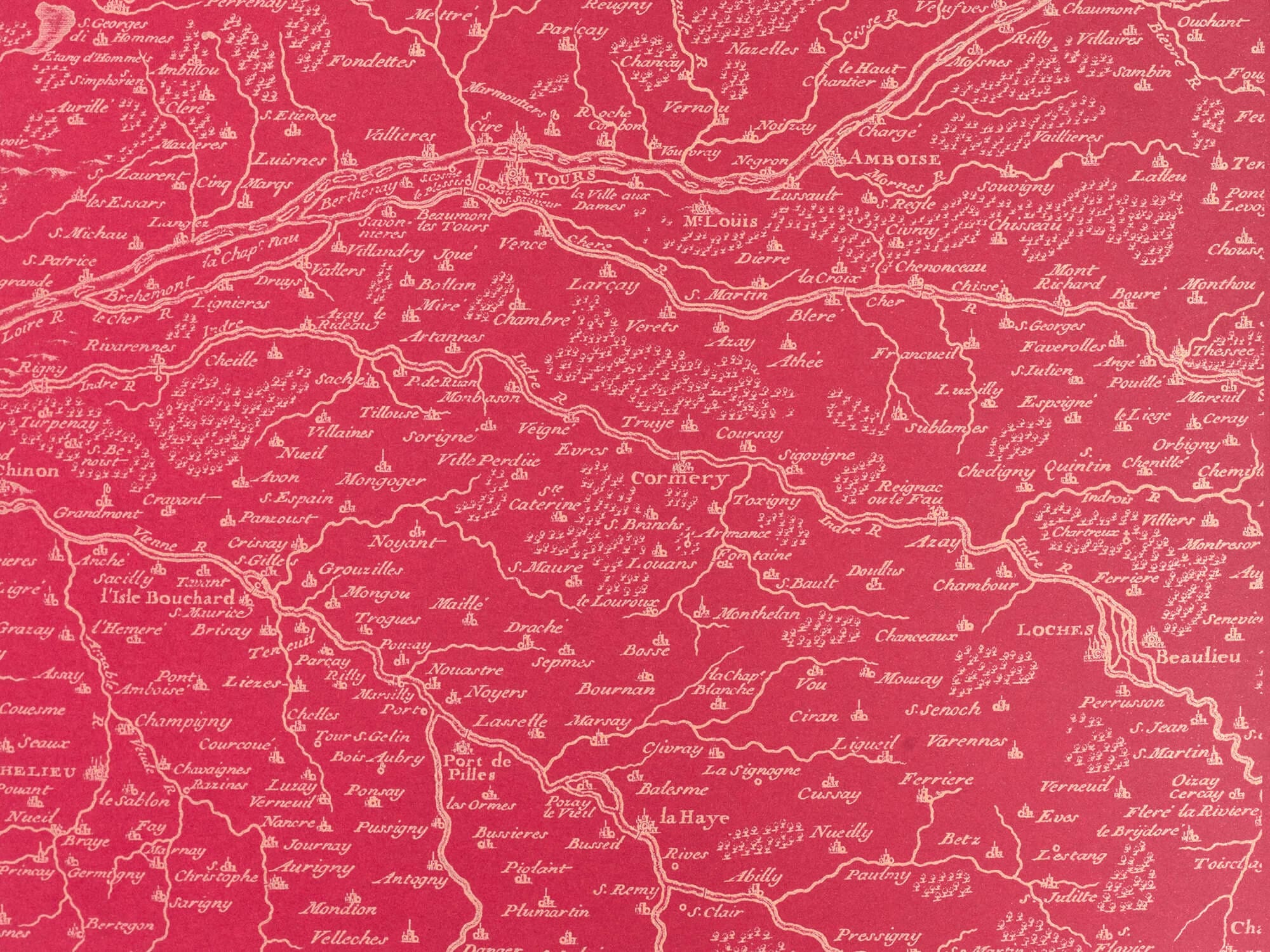 La carte or et bordeau pour le room book du chateau louise de la vallière, le baroque du XVIIe, signé ichetkar