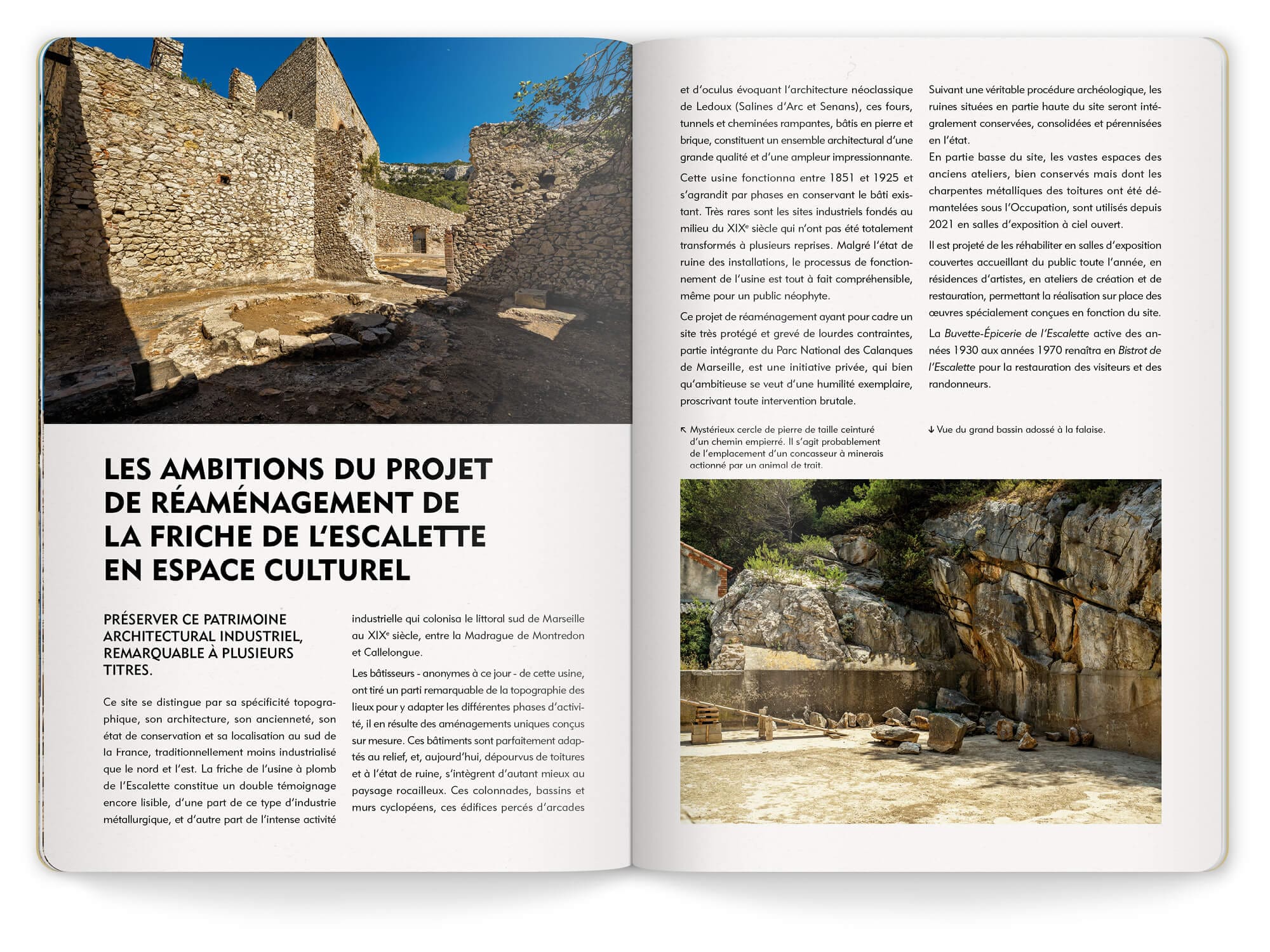 L'architecture de la Friche de l'escalette dans le livret de l'exposition 2022, design graphique IchetKar
