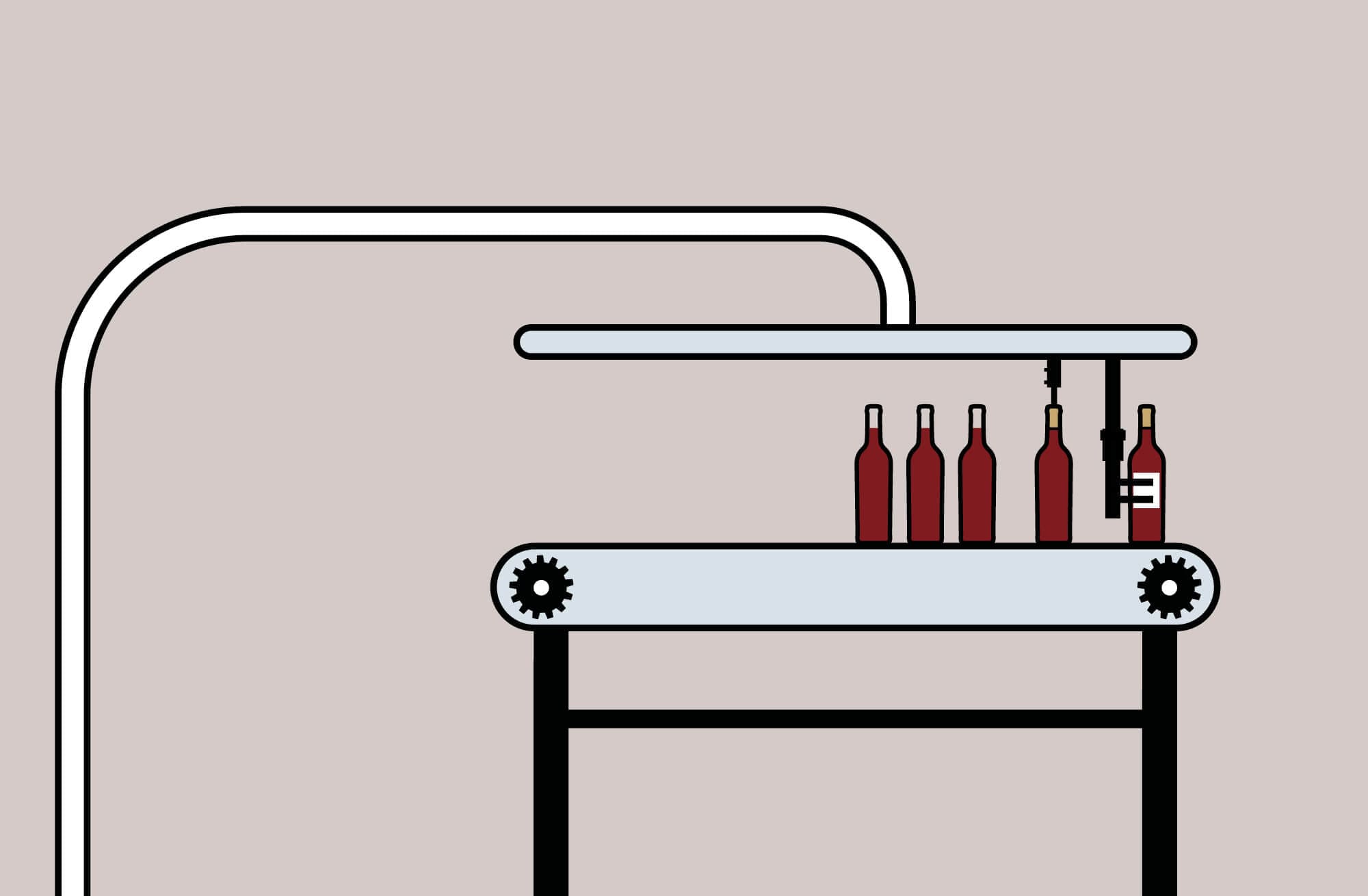 Les bouteilles sont étiquetés dans la chaine d'embouteillage, story board réalisé par IchetKar