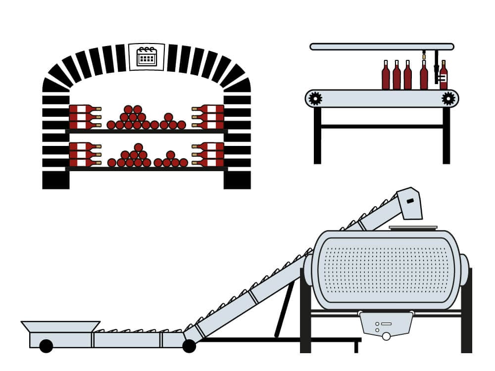 La cave, le pressoir et la chaine d'embouteillage ont été dessiné par IchetKar pour le film l'élaboration du vin pour la cité du vin à bordeaux