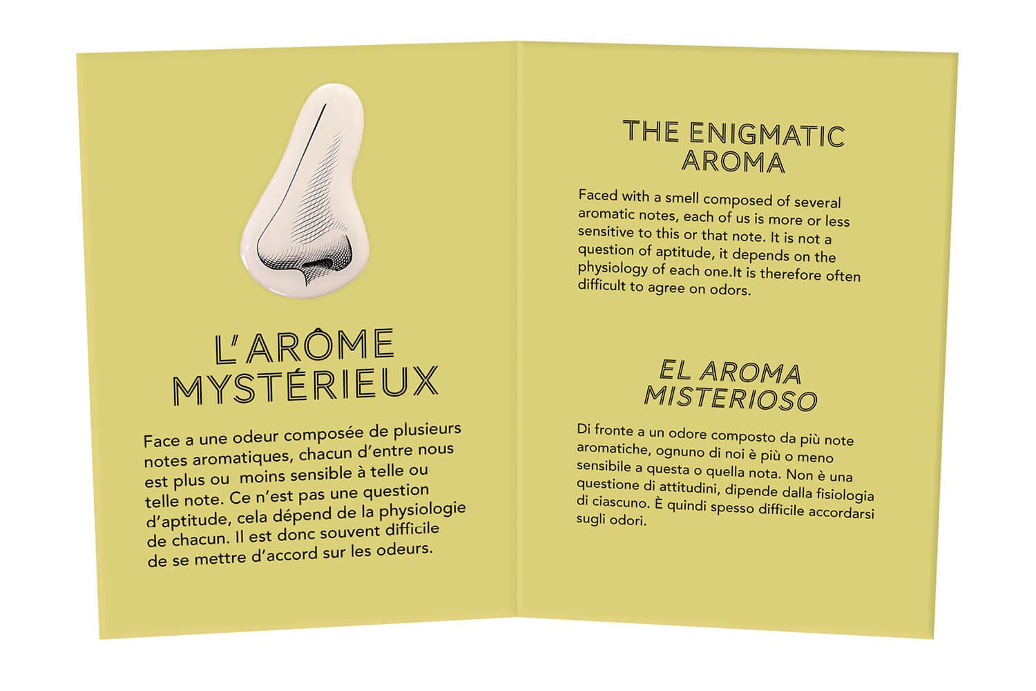 les cartels DADA l'arôme mysterieux de Ichetkar pour le buffet des 5 sens de la cité du vin de bordeaux.