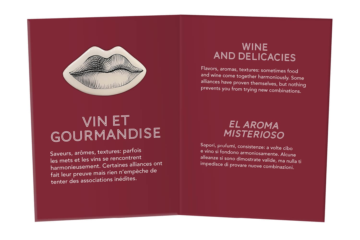 les cartels DADA vin et gourmandise de Ichetkar pour le buffet des 5 sens de la cité du vin de bordeaux.