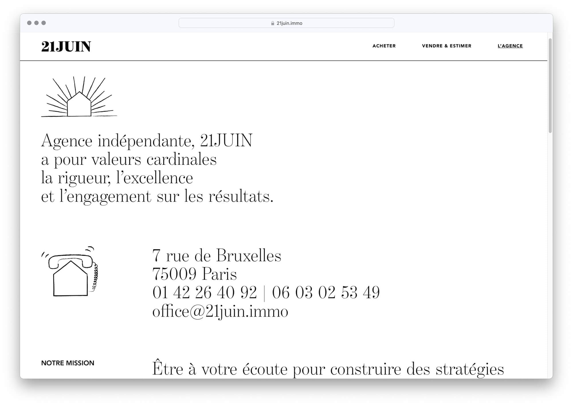 Le studio graphique Ichetkar illustre la page agence du site de l'agence immobilière 21juin.immo