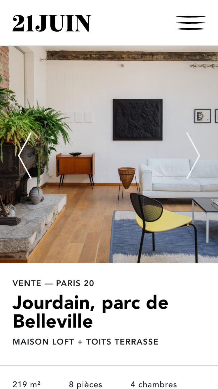 La direction artistique d'ichetkar laisse une large place à l'image pour le site web de l'agence immobilière 21 juin