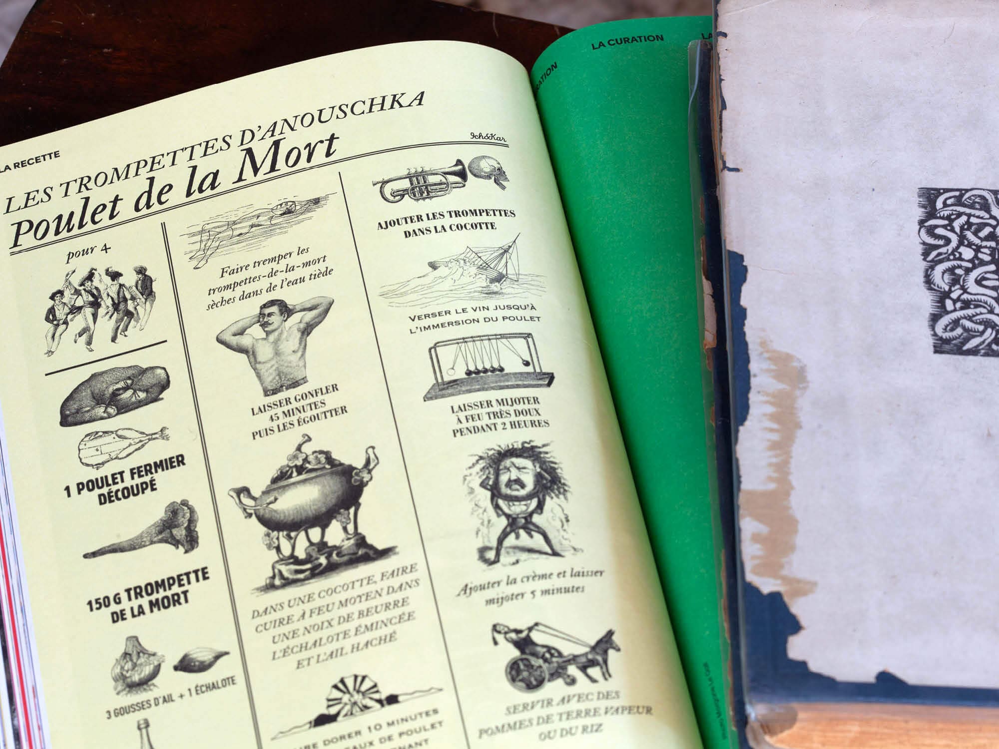 zoom sur la page de la recette des trompettes d'anoushka, poulet de la mort, design by IchetKar pour beau magazine