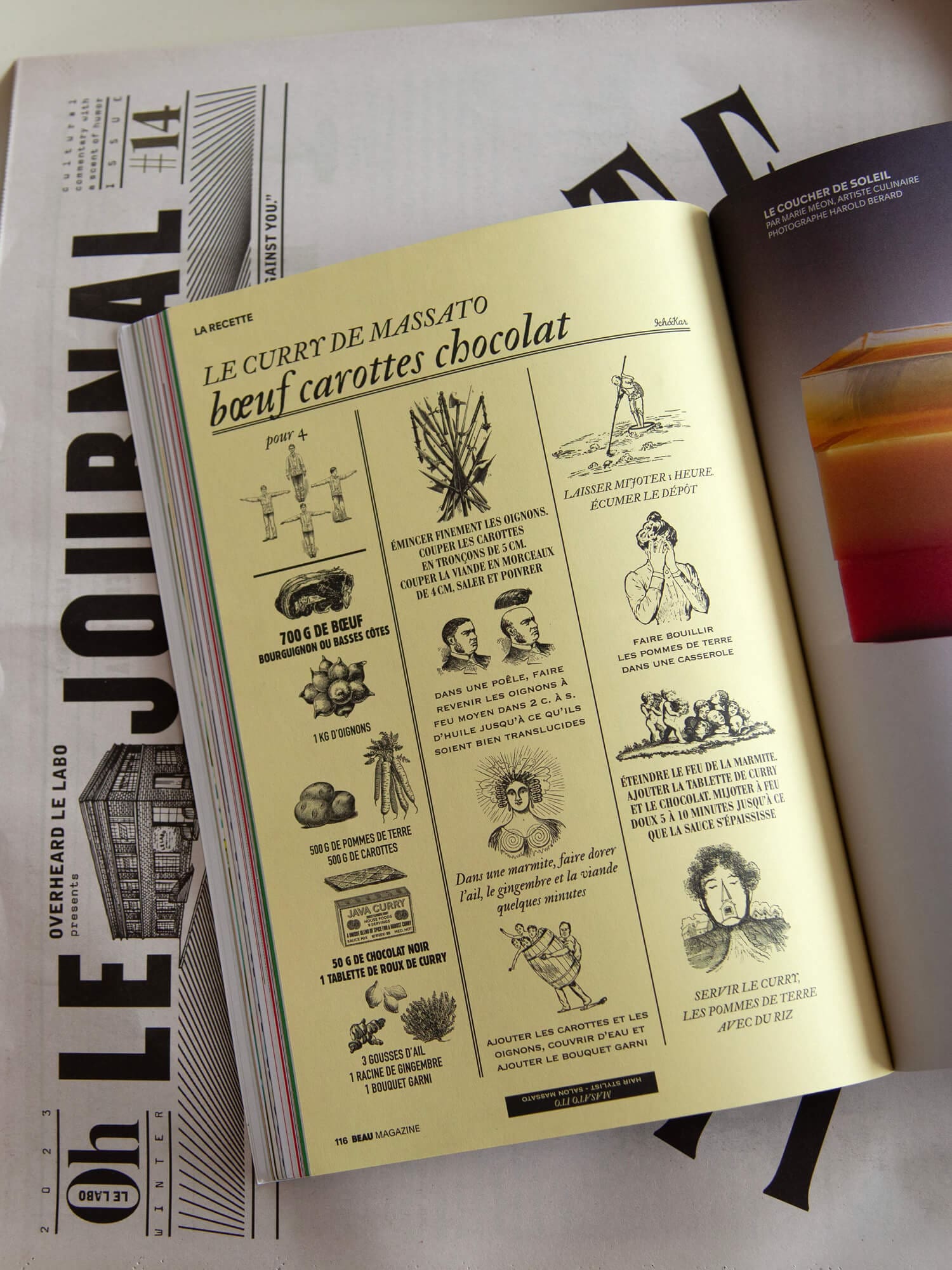 la recette du curry de Masato, boeuf carotte chocolat, design by IchetKar pour beau magazine