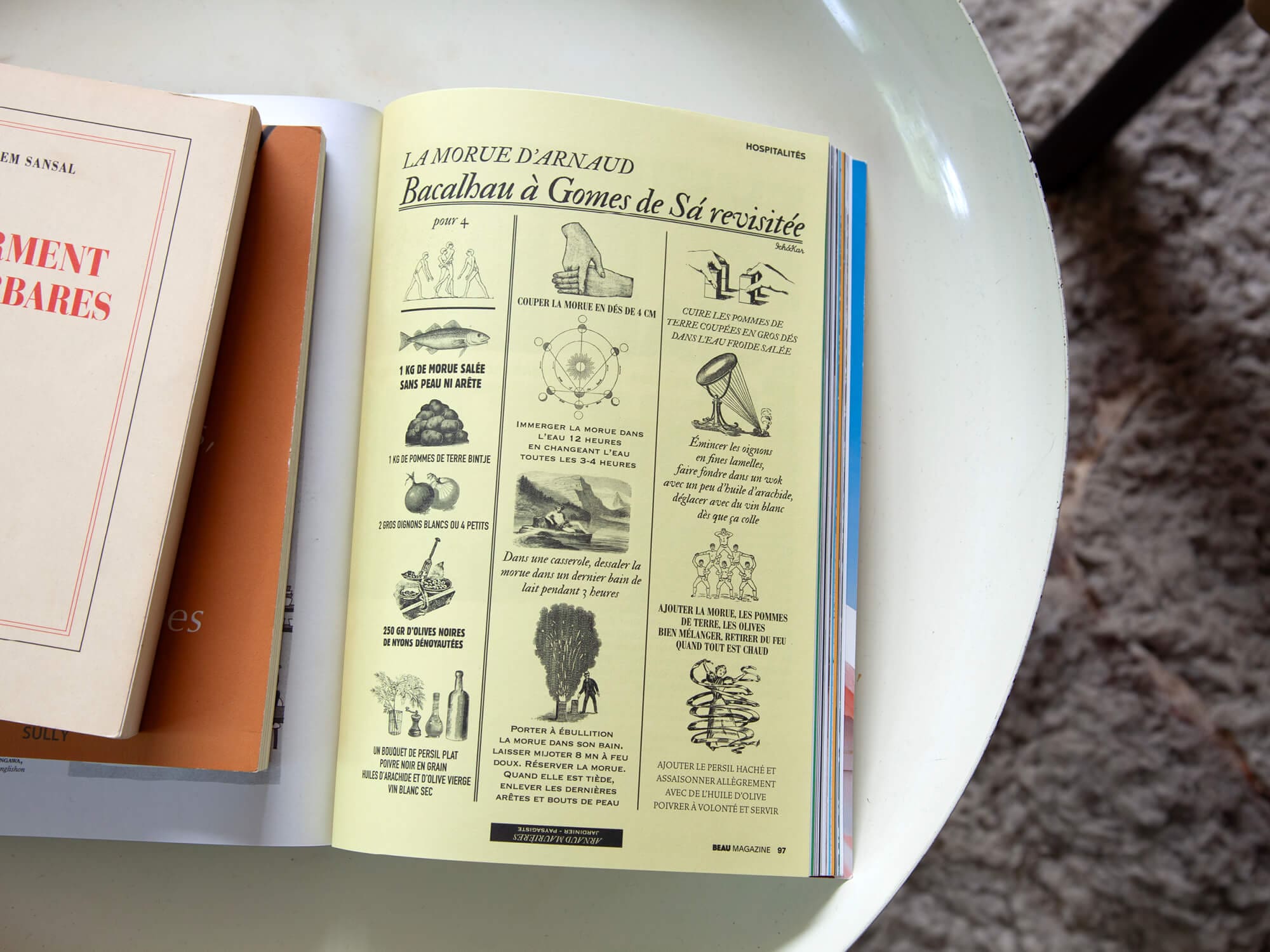 zoom sur la morue d'Arnaud, bacalhau a gomes de sa, la page de la recette du jardinier arnaud maurieres design ichetkar