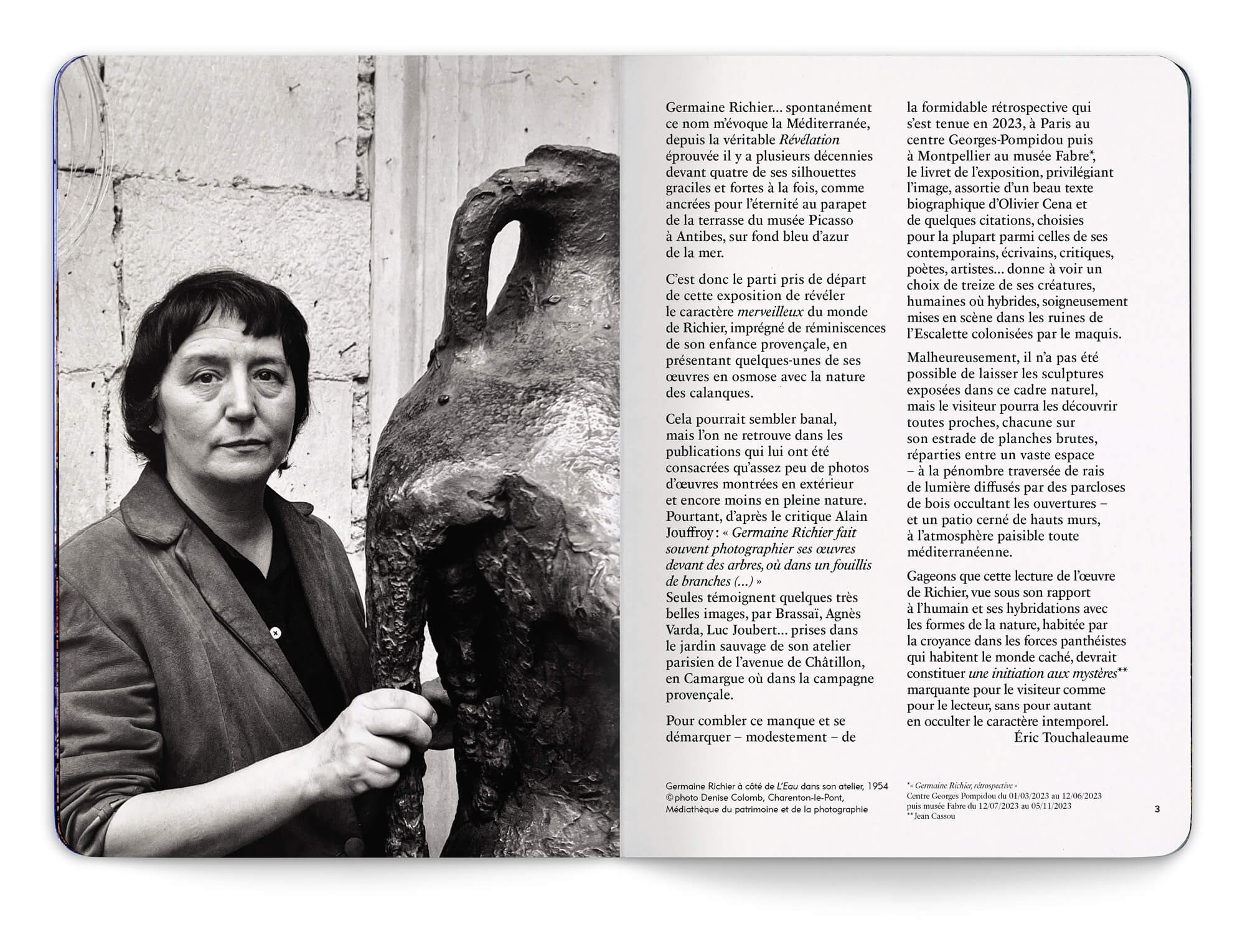 Double page du livre d'artiste de l'exposition Germaine Rochier La méditerranéenne à la friche de l'escampette à Marseille, texte d'Eric Touchaleaume, direction artistique IchetKar