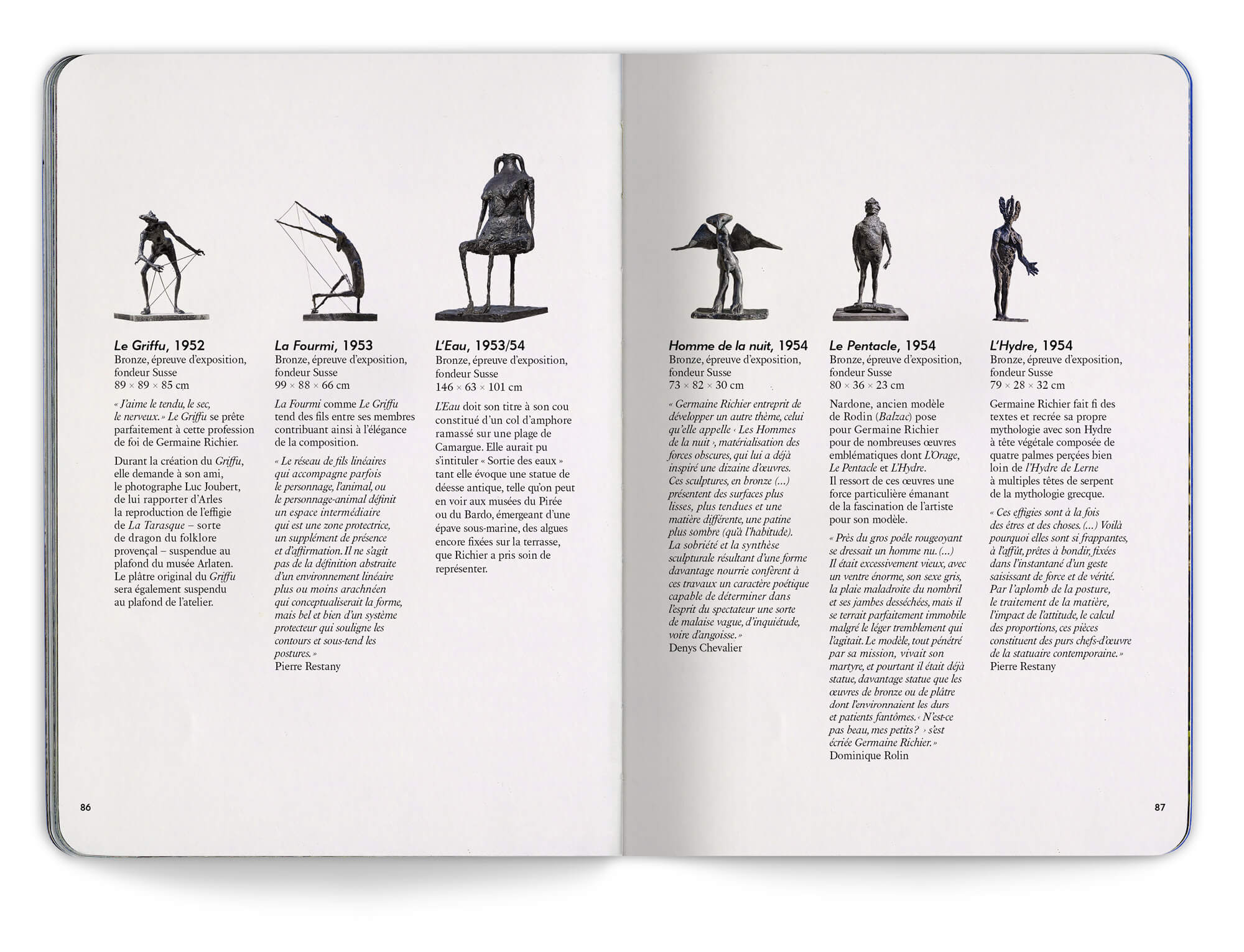 L'inventaire des sculptures de Germaine Richier dans le livre d'artiste de l'exposition Germaine Richier La méditerranéenne à la Friche de L'escalette, maquette et mise en page IchetKar